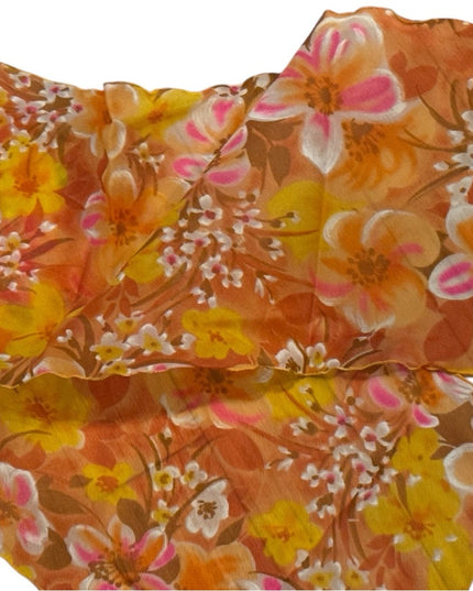Vintage 1960s Chiffon Floral Orange and Pink Scarf
