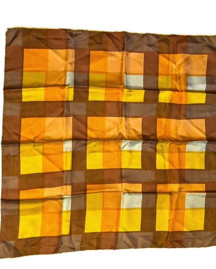 Geometric Vintage Silk Patterned Scarf in Brown and Yellow
