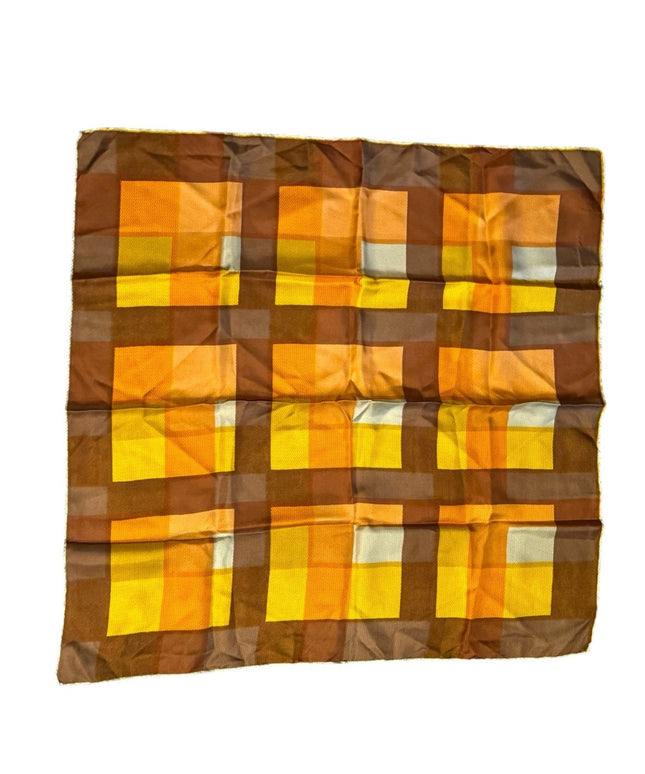 Geometric Vintage Silk Patterned Scarf in Brown and Yellow