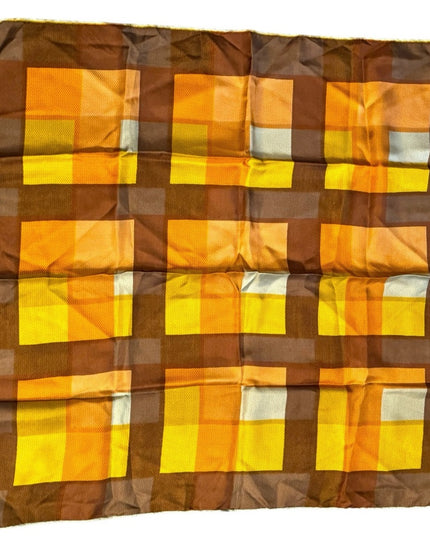 Geometric Vintage Silk Patterned Scarf in Brown and Yellow