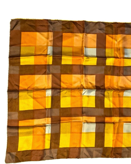 Geometric Vintage Silk Patterned Scarf in Brown and Yellow