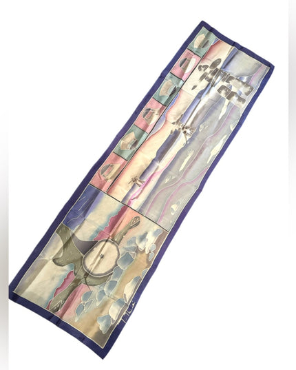 Colorful Silk Scarf Inuit  Design Signed Inushik purple cream