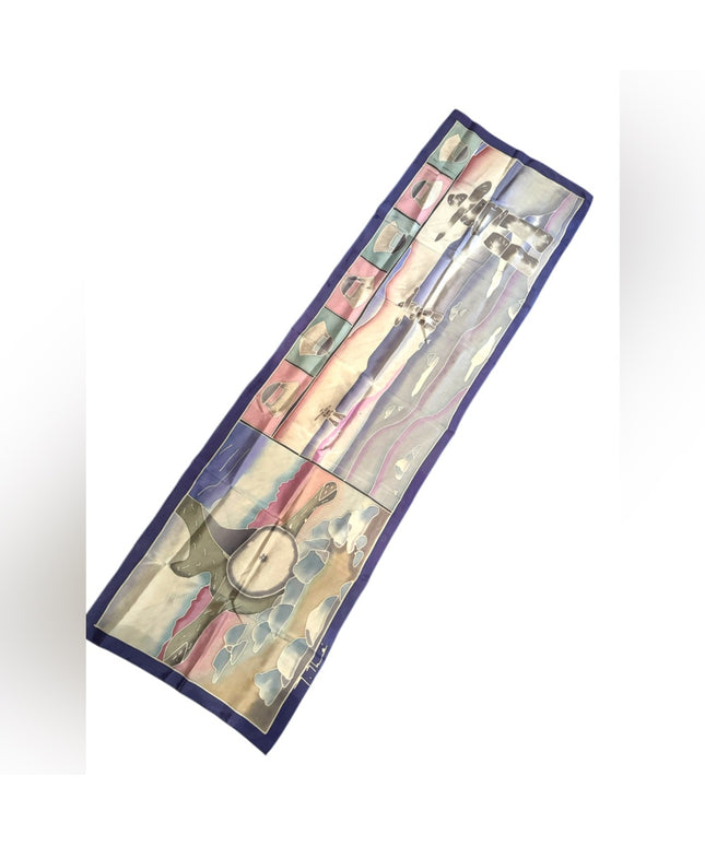 Colorful Silk Scarf Inuit  Design Signed Inushik purple cream