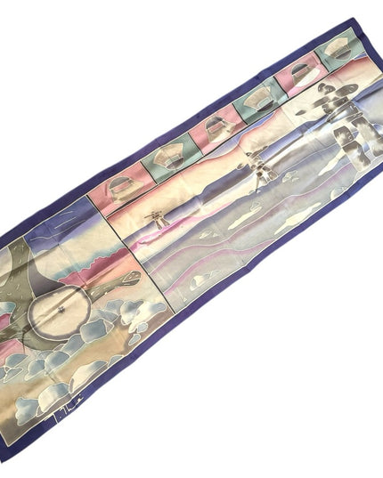 Colorful Silk Scarf Inuit  Design Signed Inushik purple cream