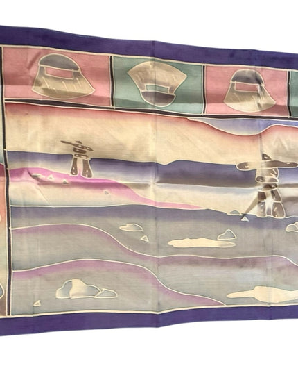 Colorful Silk Scarf Inuit  Design Signed Inushik purple cream
