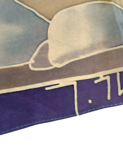 Colorful Silk Scarf Inuit  Design Signed Inushik purple cream