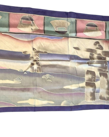 Colorful Silk Scarf Inuit  Design Signed Inushik purple cream