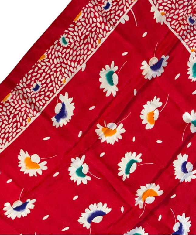 Floral Vintage  Red Flowers Silk Scarf