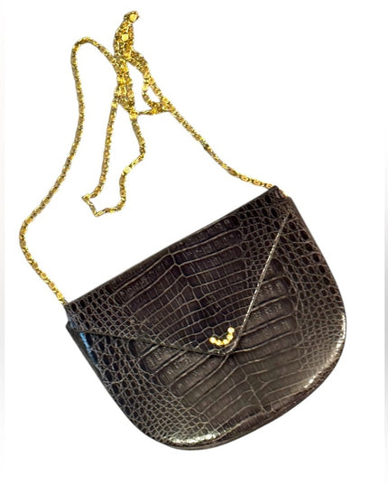 Elegant Vintage Black Crocodile Pattern OLOP Italy Shoulder Bag