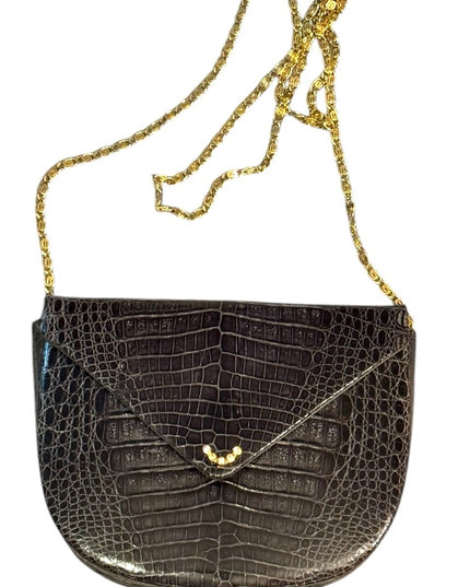 Elegant Vintage Black Crocodile Pattern OLOP Italy Shoulder Bag