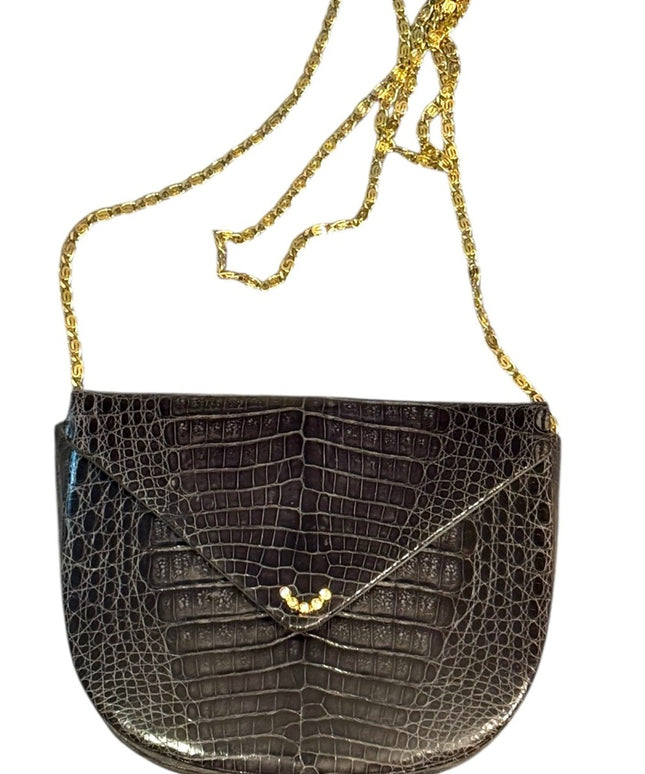 Elegant Vintage Black Crocodile Pattern OLOP Italy Shoulder Bag