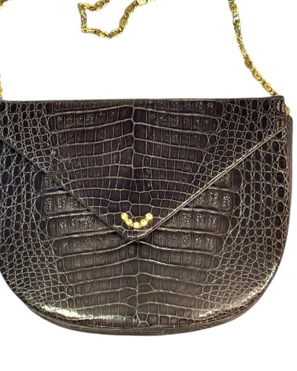 Elegant Vintage Black Crocodile Pattern OLOP Italy Shoulder Bag