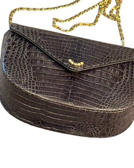 Elegant Vintage Black Crocodile Pattern OLOP Italy Shoulder Bag