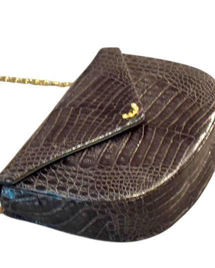 Elegant Vintage Black Crocodile Pattern OLOP Italy Shoulder Bag
