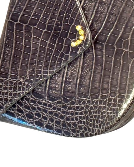 Elegant Vintage Black Crocodile Pattern OLOP Italy Shoulder Bag