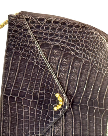 Elegant Vintage Black Crocodile Pattern OLOP Italy Shoulder Bag