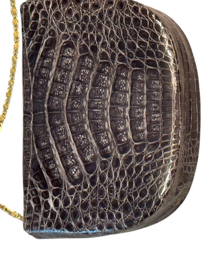 Elegant Vintage Black Crocodile Pattern OLOP Italy Shoulder Bag