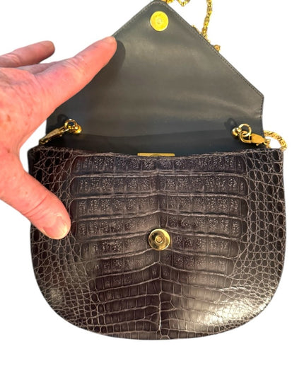 Elegant Vintage Black Crocodile Pattern OLOP Italy Shoulder Bag