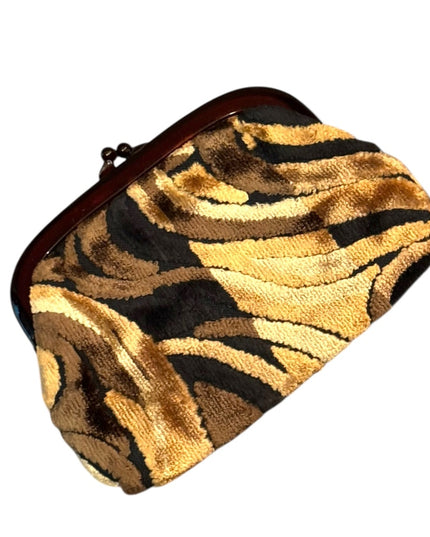 Elegant Vintage Tapestry Gold and Brown Wallet Change Purse Make up Bag