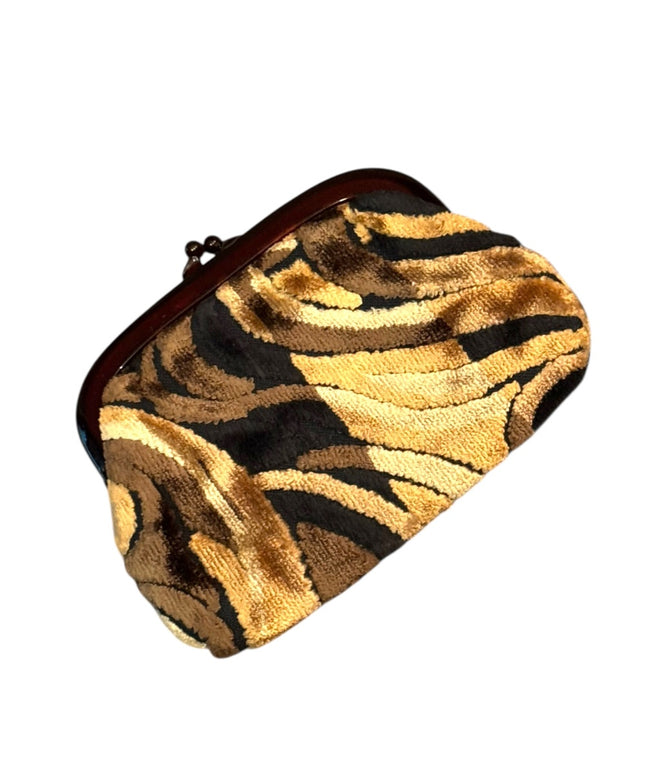 Elegant Vintage Tapestry Gold and Brown Wallet Change Purse Make up Bag