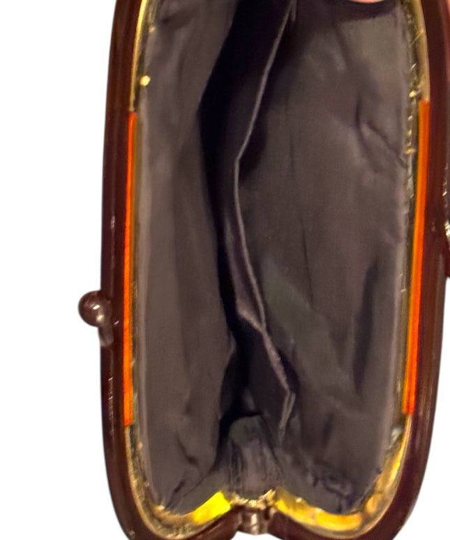 Elegant Vintage Tapestry Gold and Brown Wallet Change Purse Make up Bag
