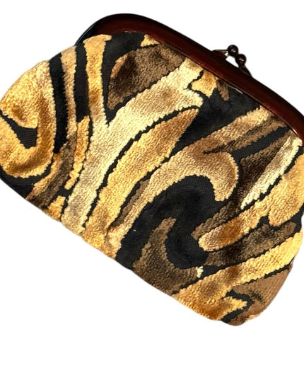 Elegant Vintage Tapestry Gold and Brown Wallet Change Purse Make up Bag