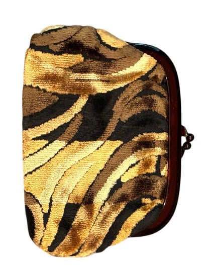 Elegant Vintage Tapestry Gold and Brown Wallet Change Purse Make up Bag