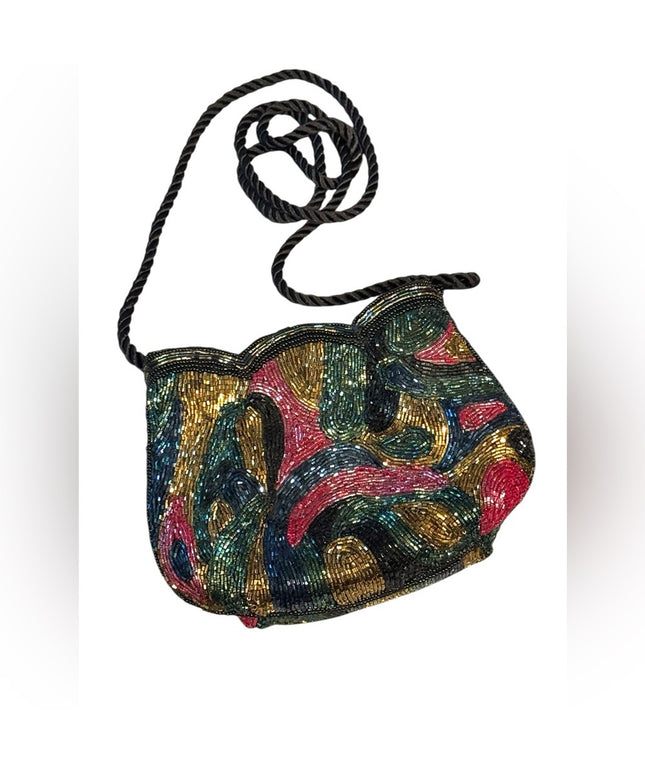 Elegant Vintage Bob Mackie Styled Multicolor Beaded Women's Bag