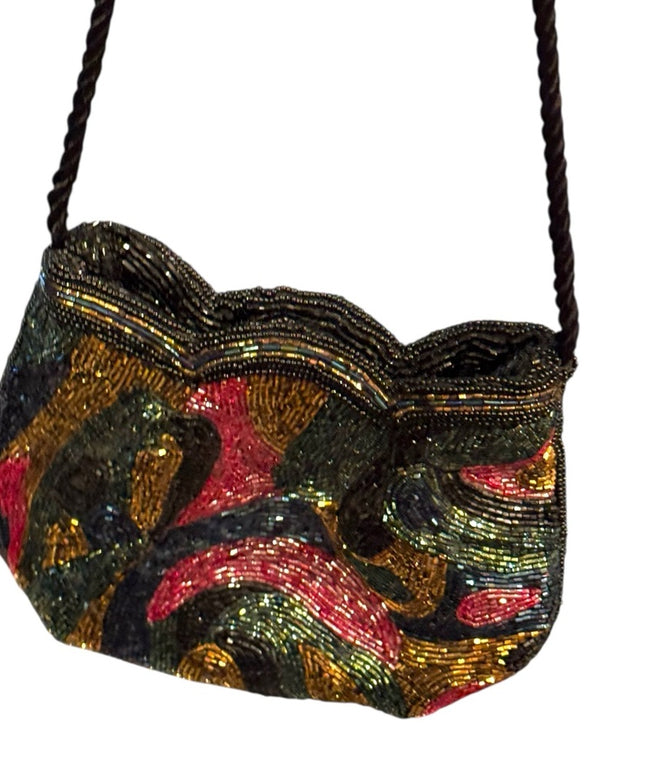 Elegant Vintage Bob Mackie Styled Multicolor Beaded Women's Bag