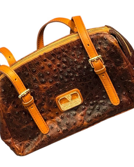 Valentina Stunning Elegant Brown Ostrich Leather Handbag