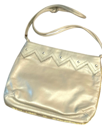 Elegant GRAY Leather & gold accent Vintage Shoulder Bag