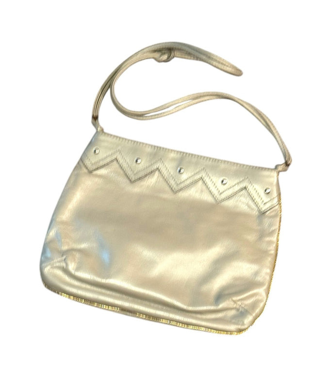 Elegant GRAY Leather & gold accent Vintage Shoulder Bag