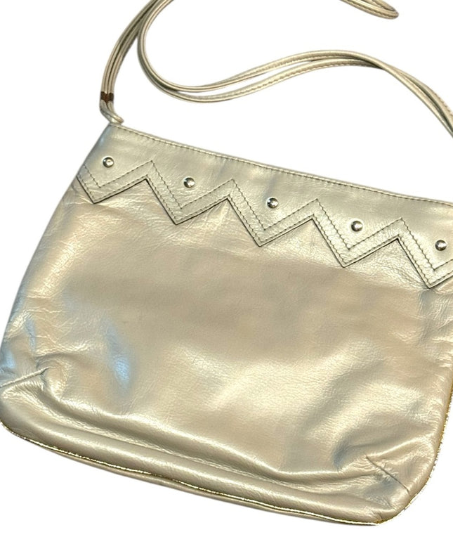 Elegant GRAY Leather & gold accent Vintage Shoulder Bag
