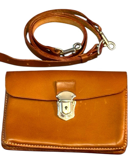 Elegant Tan Leather Crossbody Waist  Bag Vintage 1950s