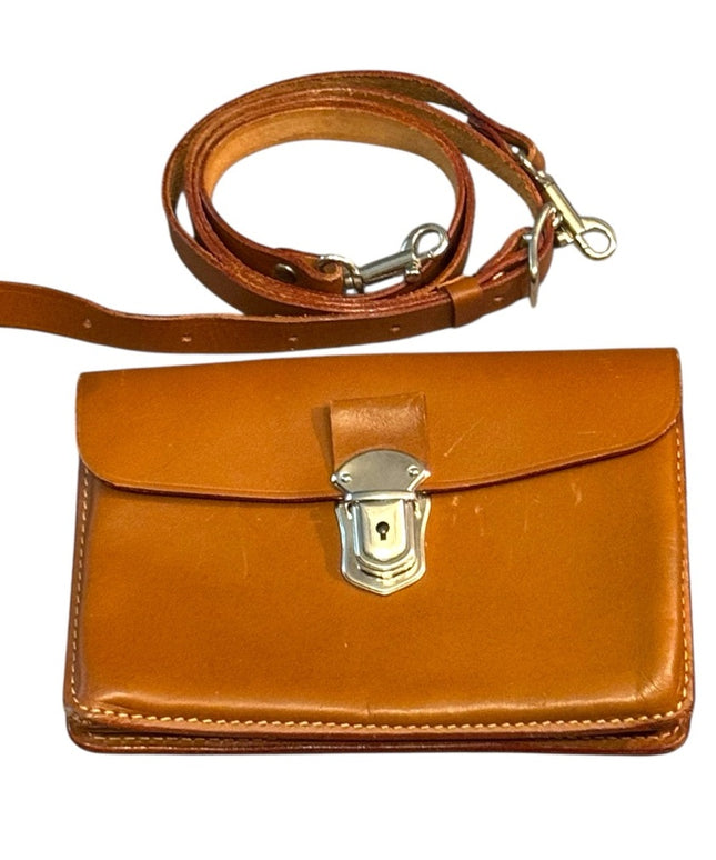 Elegant Tan Leather Crossbody Waist  Bag Vintage 1950s