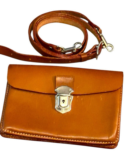 Elegant Tan Leather Crossbody Waist  Bag Vintage 1950s