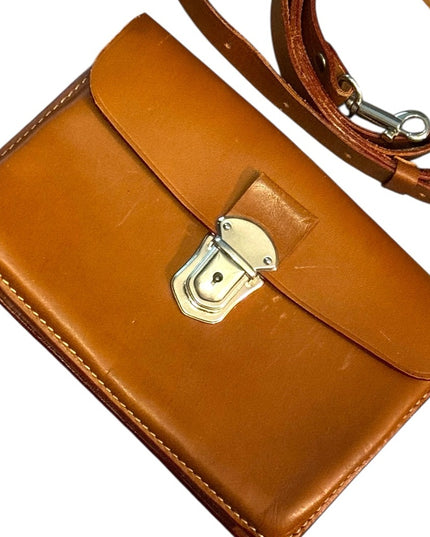 Elegant Tan Leather Crossbody Waist  Bag Vintage 1950s