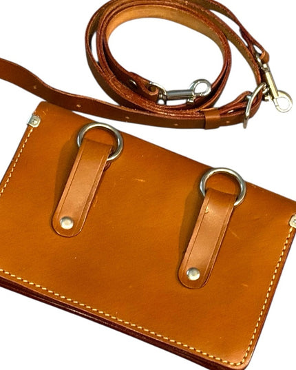 Elegant Tan Leather Crossbody Waist  Bag Vintage 1950s
