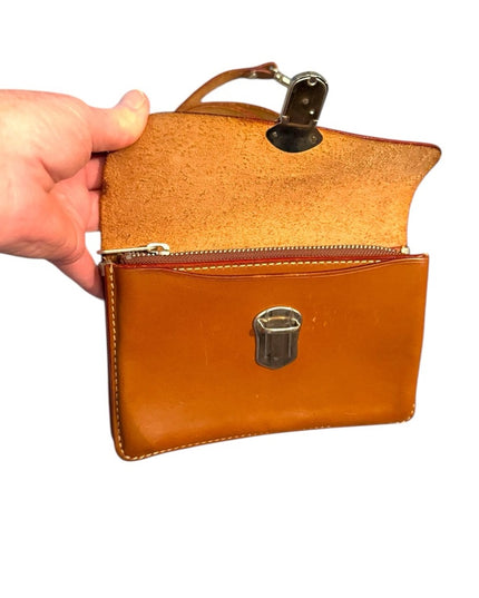 Elegant Tan Leather Crossbody Waist  Bag Vintage 1950s