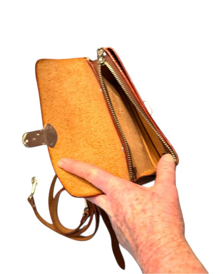 Elegant Tan Leather Crossbody Waist  Bag Vintage 1950s