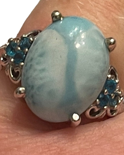 Stunning STS Sterling silver 925 Larimar stone : CZ fancy high quality r…