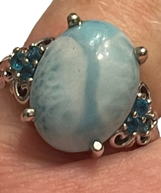 Stunning STS Sterling silver 925 Larimar stone : CZ fancy high quality r…