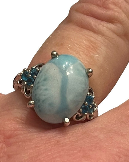 Stunning STS Sterling silver 925 Larimar stone : CZ fancy high quality r…