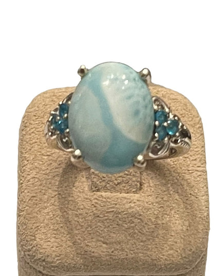 Stunning STS Sterling silver 925 Larimar stone : CZ fancy high quality r…