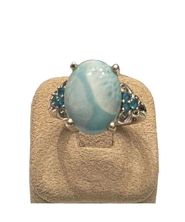 Stunning STS Sterling silver 925 Larimar stone : CZ fancy high quality r…