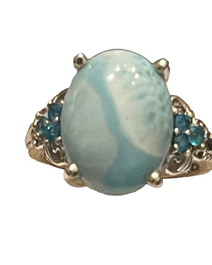 Stunning STS Sterling silver 925 Larimar stone : CZ fancy high quality r…