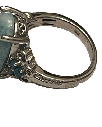 Stunning STS Sterling silver 925 Larimar stone : CZ fancy high quality r…