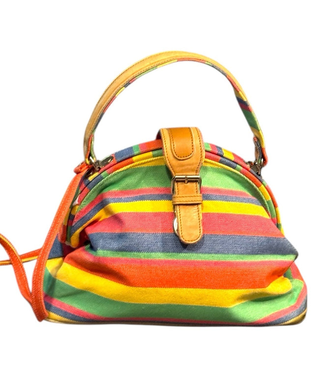 Colorful Vintage 1970s Canvas & Leather Striped Women's Shoulder  Bag