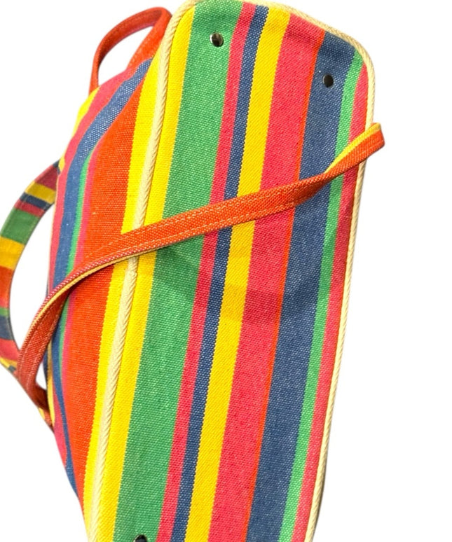 Colorful Vintage 1970s Canvas & Leather Striped Women's Shoulder  Bag