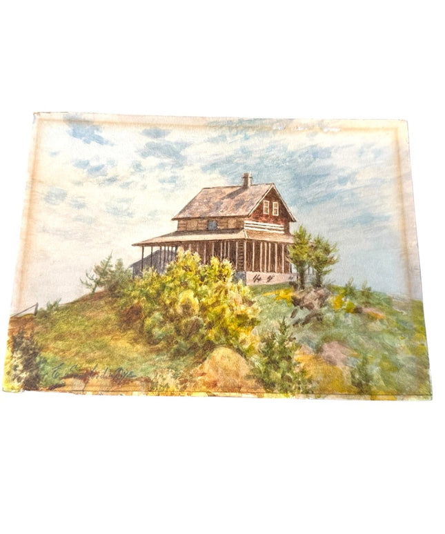 Vintage House Landscape Art Watercolor Painting signed